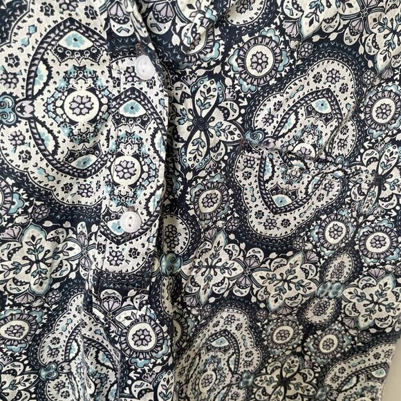 Woolrich Womens Short Sleeve Cotton Blend Lightweight‎ Paisley Blouse Sz L Blue - Picture 7 of 8